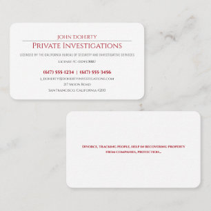 Carte De Visite Enquêtes privées   Inspecteur professionnel
