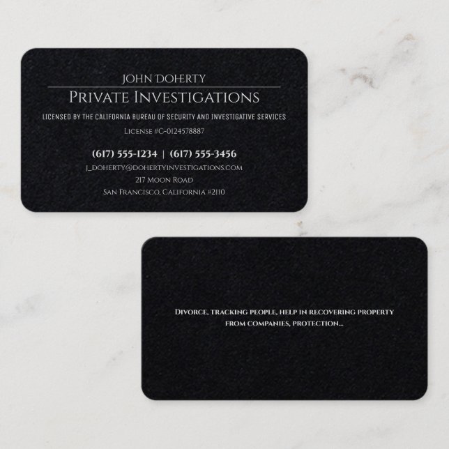 Carte De Visite Enquêtes privées | Inspecteur professionnel (Devant / Derrière)