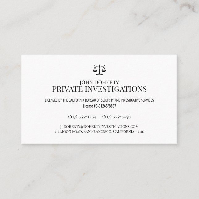 Carte De Visite Enquêtes privées | Inspecteur professionnel (Devant)