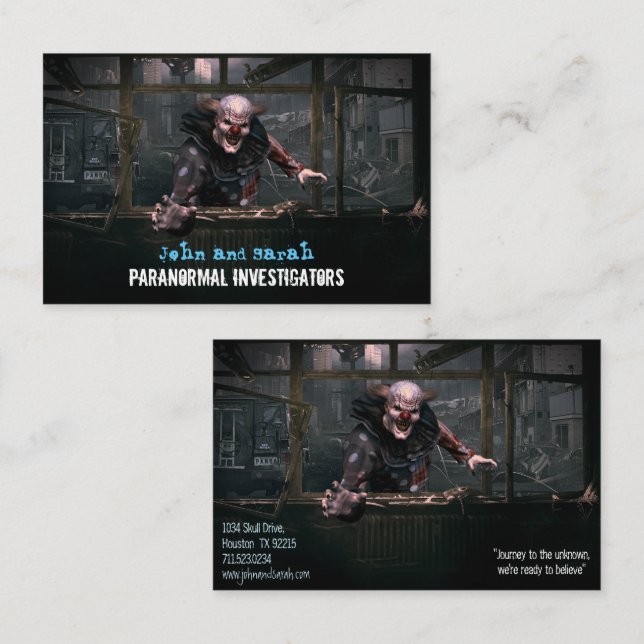 Carte De Visite Enquêteur paranormal Déplaisant Clown monstre (Devant / Derrière)