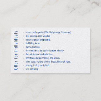 Carte De Visite Enquêteur privé | Détective Deep Blue