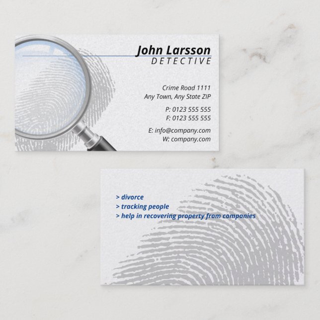 Carte De Visite Enquêteur privé | Inspecteur (Devant / Derrière)