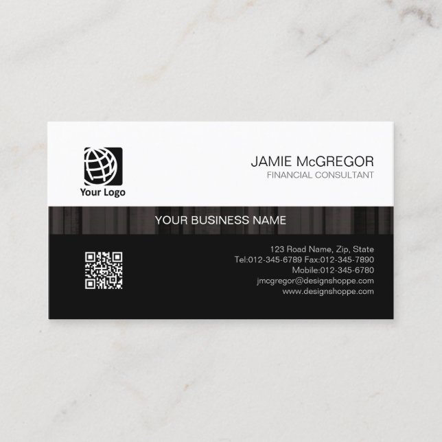 Carte De Visite Enregistreur comptable simple bande noire (Devant)