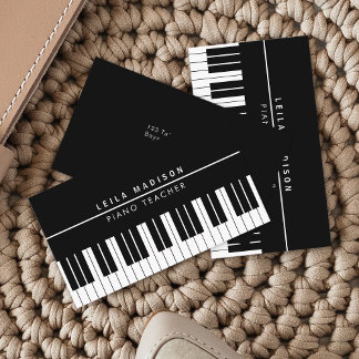 Carte De Visite Enseignant de clavier de piano noir moderne