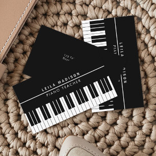 Carte De Visite Enseignant de clavier de piano noir moderne