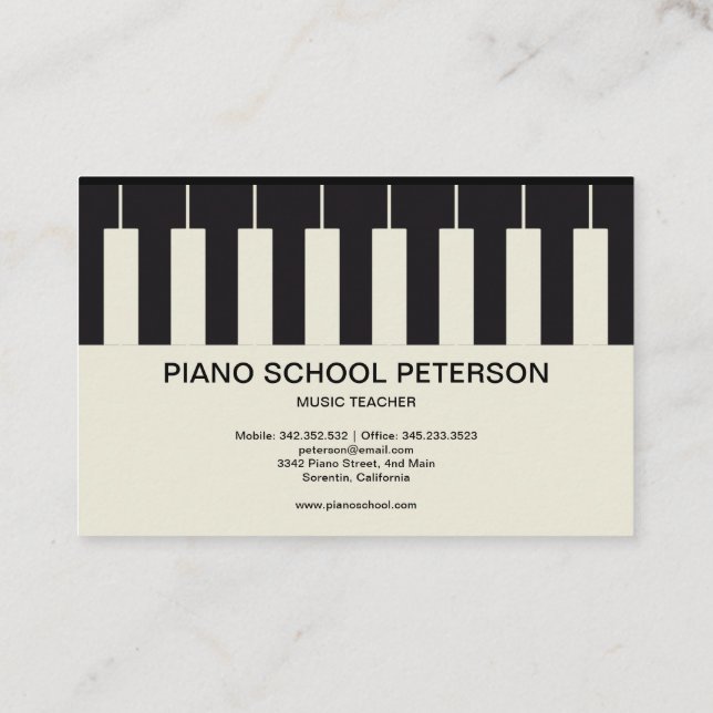 Carte De Visite Enseignant de l'école de piano personnalisable (Dos)