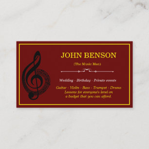 Carte De Visite Enseignant de musique classique White Treble Clef 