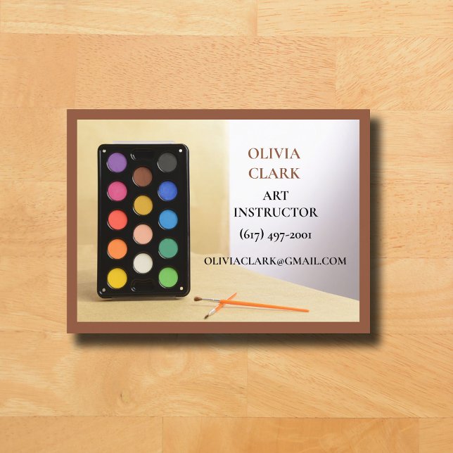 Carte De Visite Enseignant en art Brown Enseignant Enseignant Clas (Brown Business Card for Art Teacher )