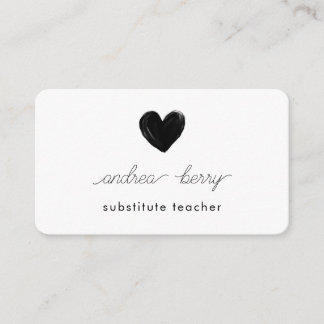 Carte De Visite Enseignant substitut au coeur noir minimal
