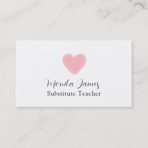 Carte De Visite Enseignant substitut au coeur rose minimal