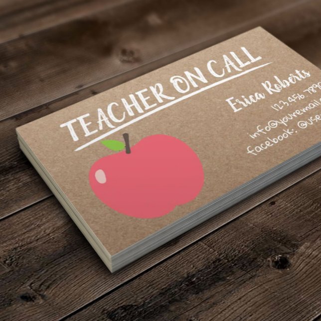 Carte De Visite Enseignant sur Call Cute Apple Rustic Kraft (Créateur téléchargé)