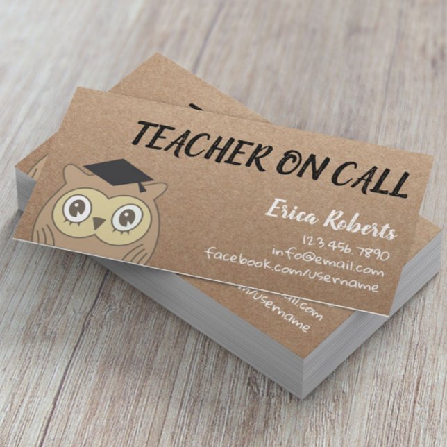 Carte De Visite Enseignant sur Call Cute OWL Rustique Kraft (Créateur téléchargé)
