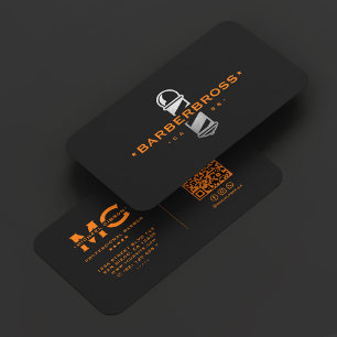 Carte De Visite Enseigne de barbier minimaliste noir orange 