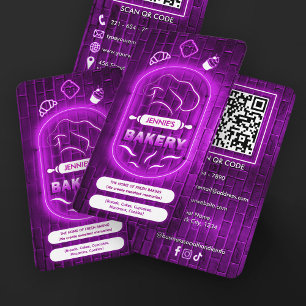 Carte De Visite Enseigne Moderne de Boulangerie au Néon Violet  