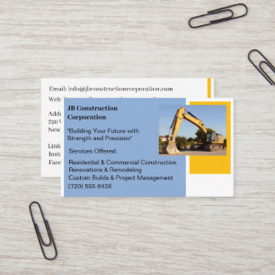 Carte De Visite Entraîneur blanc Bulldozer de construction jaune