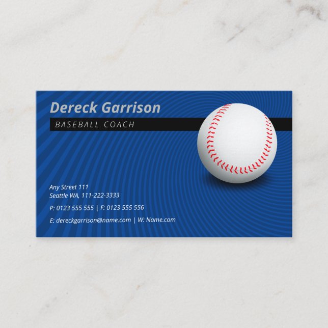 Carte De Visite Entraîneur de baseball | Bleu profond (Devant)