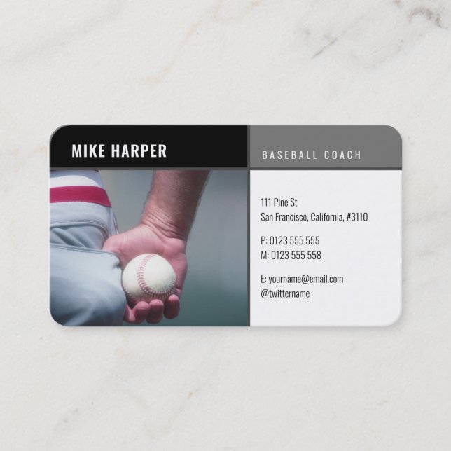 Carte De Visite Entraîneur de baseball | Photo du joueur (Devant)