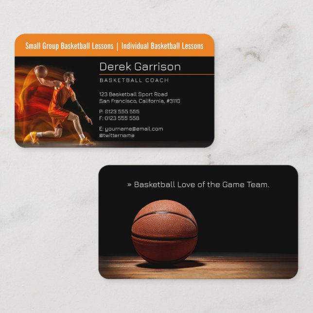 Carte De Visite Entraîneur de basket-ball | Formateur sportif (Devant / Derrière)