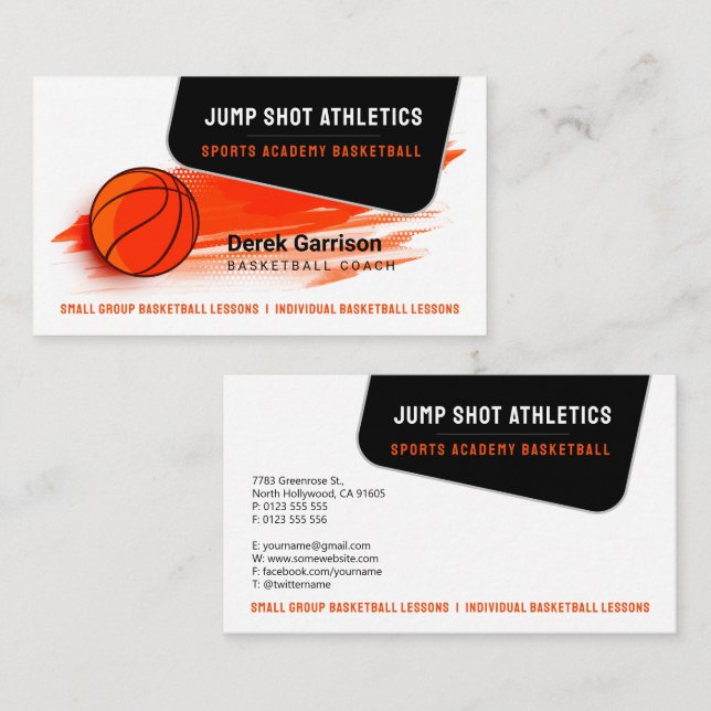 Carte De Visite Entraîneur de basket-ball | Formateur sportif (Devant / Derrière)