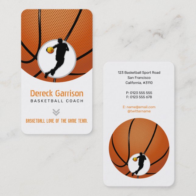 Carte De Visite Entraîneur de basket-ball | Joueur professionnel (Devant / Derrière)