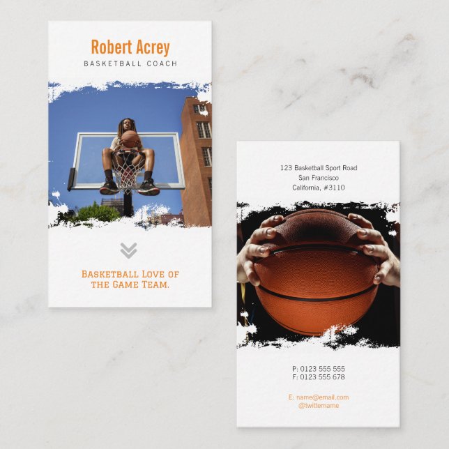 Carte De Visite Entraîneur de basket-ball | Joueur professionnel (Devant / Derrière)