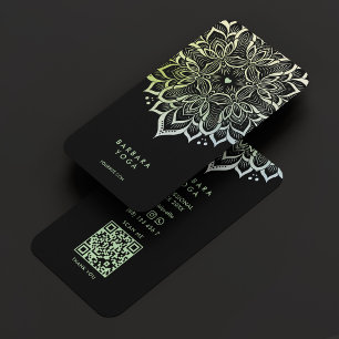 Carte De Visite Entraîneur de bien-être Mandala Black Green Yoga I
