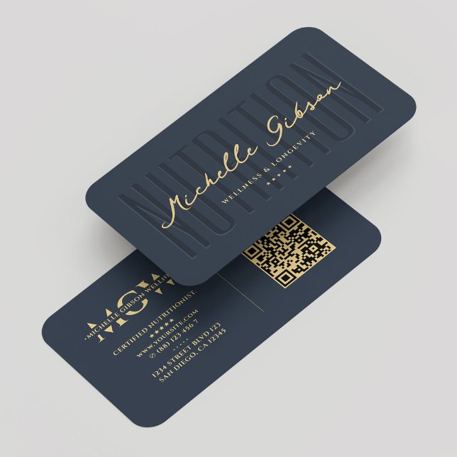 Carte De Visite Entraîneur de bien-être moderne Entraîneur personn (Modern Wellness Coach Personal Trainer Dark Blue Business Card
)