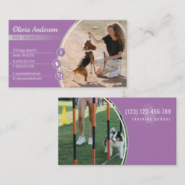 Carte De Visite Entraîneur de chiens | Lavande de l'école de dress (Devant / Derrière)