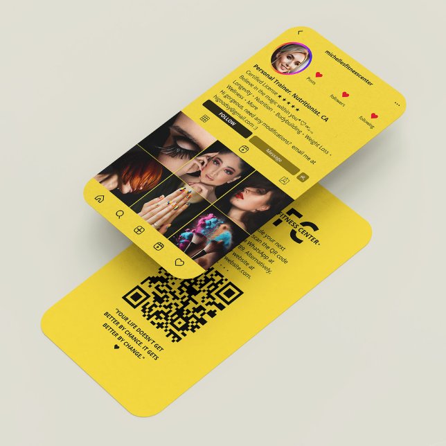 Carte De Visite Entraîneur de conditionnement nutritionniste Jaune (Fitness Trainer Nutritionist Dietitian Yellow Modern IG Business Card
)