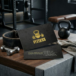 Carte De Visite Entraîneur de Fitness Chic Or Noir Kettlebell Barb