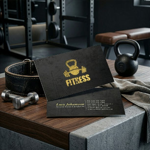 Carte De Visite Entraîneur de Fitness Chic Or Noir Kettlebell Barb