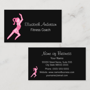Carte De Visite Entraîneur de Fitness Moderne Féminin Rose et Noir