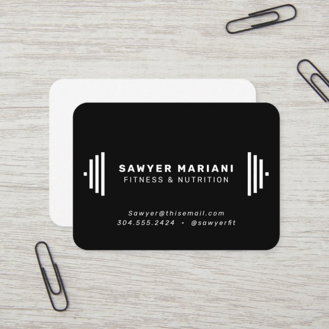 Carte De Visite Entraîneur de fitness moderne noir et blanc (Devant/Arrière en situation)