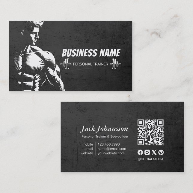 Carte De Visite Entraîneur de fitness personnel Bodybuilding Gym B (Devant / Derrière)