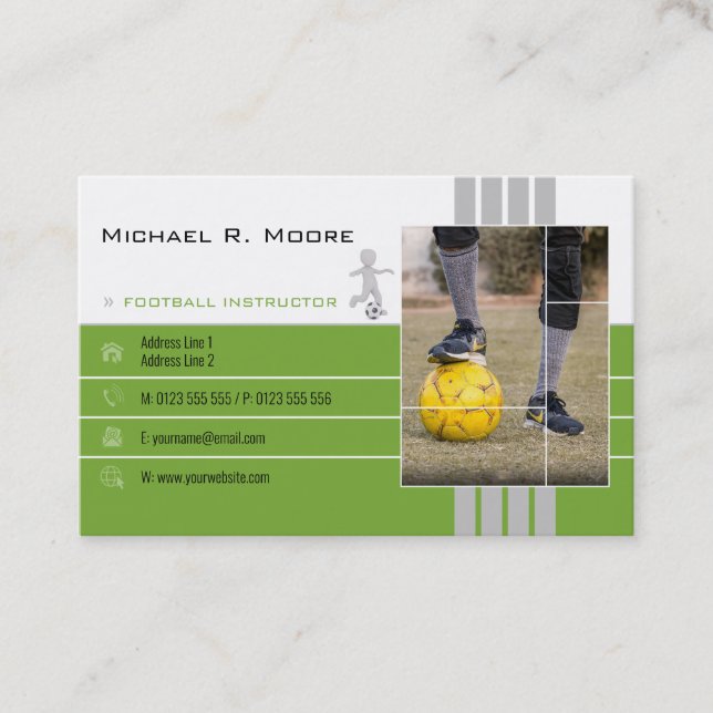 Carte De Visite Entraîneur de football | Cadeaux sportifs verts (Devant)