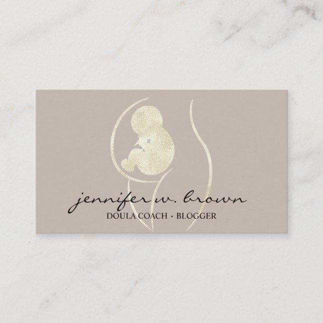 Carte De Visite Entraîneur de naissance Doula Enceinte Gold Baby N (Devant)