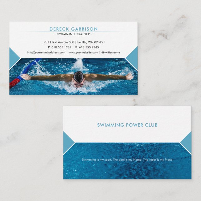Carte De Visite Entraîneur de natation professionnel | Coach (Devant / Derrière)
