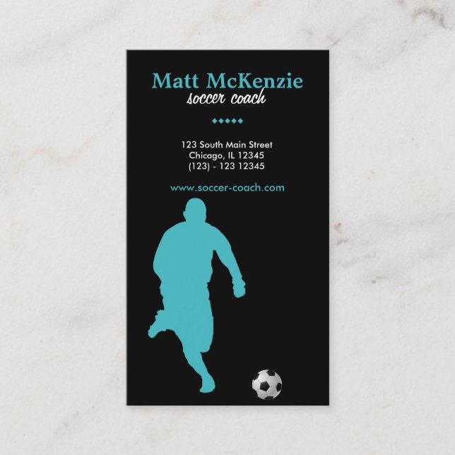 Carte De Visite Entraîneur de soccer (Turquoise) (Devant)