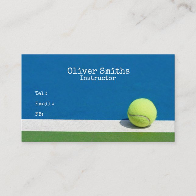 Carte De Visite Entraîneur de tennis avec balle de tennis sur Blue (Devant)