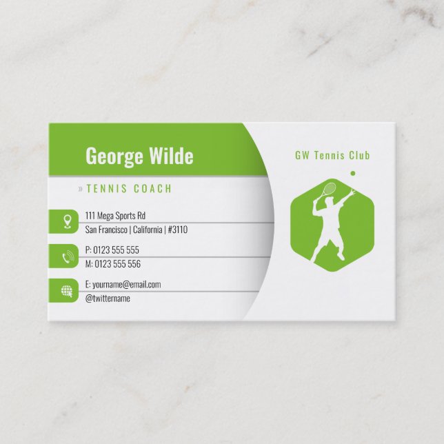 Carte De Visite Entraîneur de tennis | Joueur de tennis masculin v (Devant)