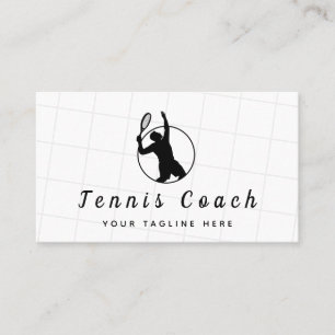 Carte De Visite Entraîneur de tennis noir et blanc classique