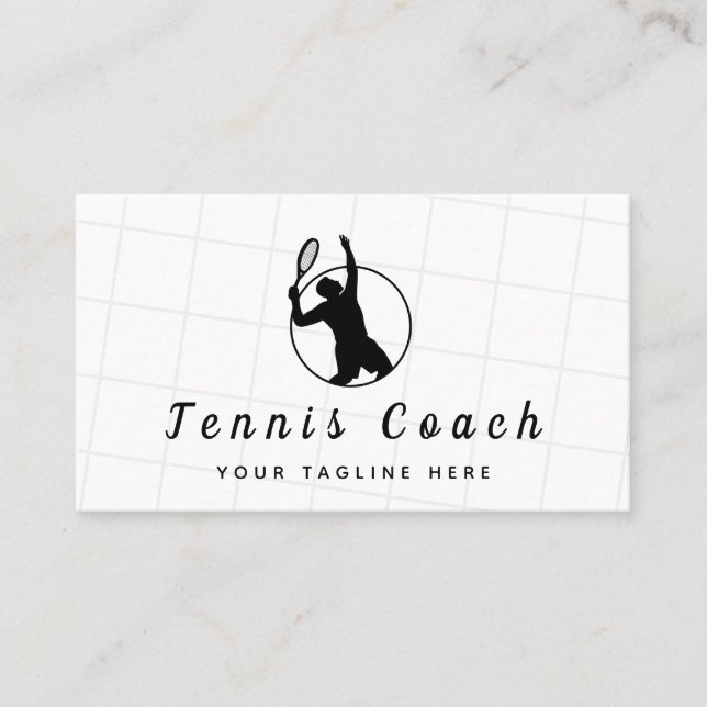 Carte De Visite Entraîneur de tennis noir et blanc classique (Devant)