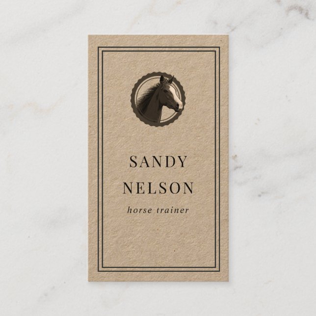 Carte De Visite Entraîneur d'étiquette d'équitation rustique kraft (Devant)