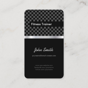 Carte De Visite Entraîneur Fitness - Élégant Carré d'argent noir