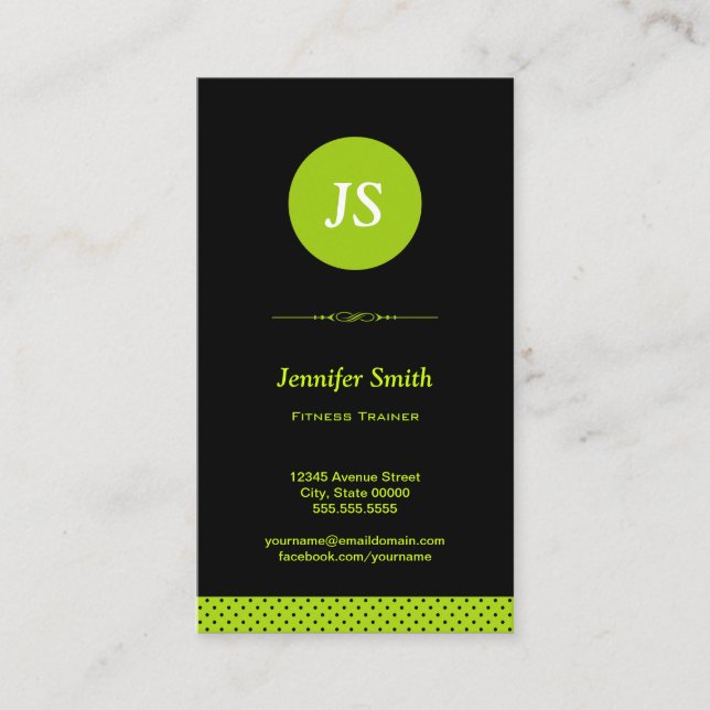Carte De Visite Entraîneur Fitness - Stylish Apple Green (Devant)