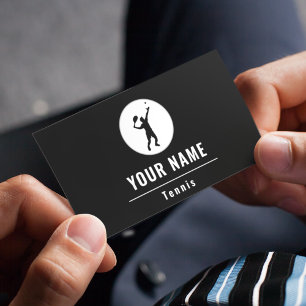 Carte De Visite Entraîneur Joueur de tennis Noir & Blanc Simple Él