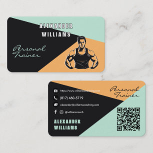 Carte De Visite Entraîneur Personnel Aeroblue Abricot Tendance QRc