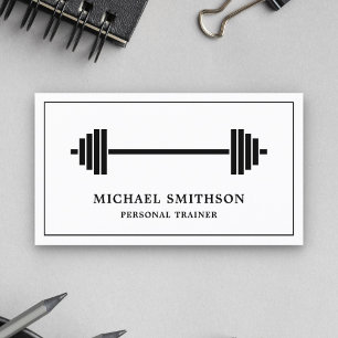 Carte De Visite Entraîneur personnel de fitness Barbell noir et bl