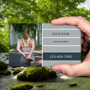 Carte De Visite Entraîneur Personnel de Fitness Photo Rayé Gris