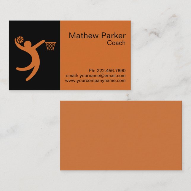 Carte De Visite Entraîneur professionnel de basket-ball orange noi (Devant / Derrière)